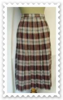 Vintage 70s Panther Wool Pleated Plaid Skirt W30  