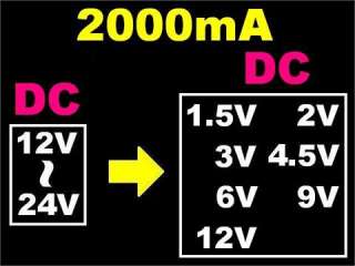 2000mA Car Power Adapter DC 1.5V 2V 3V 4.5V 6V 9V 12V  