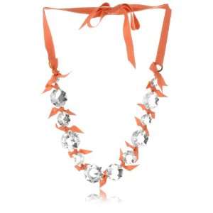   Amanda Pearl Vintage Crystal with Melon Grosgrain Necklace Jewelry