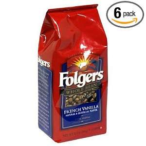 Folgers French Vanilla Coffee, Whole Bean, 12 Ounce Bags (Pack of 6)