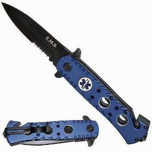  3.75 Tiger USA EMS Spring Assisted Rescue Knife   Blue 