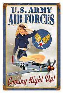 Army Air Forces Pinup Vintage Metal Sign   Made in the USA 