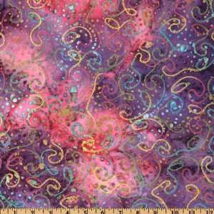  44 Wide Embroidered Batik Scroll Purple/Multi Fabric By 
