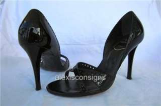 Roger Vivier Black Perforated Patent Leather High Heels Shoes 37 