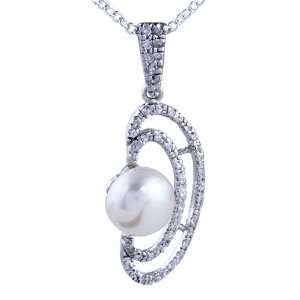  Sterling Silver Mussel Shaped Framed Pearl Pendant 