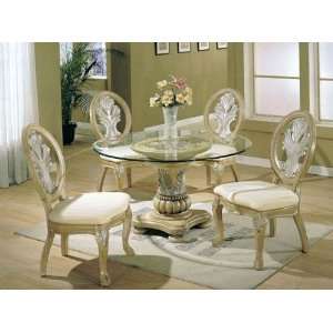 5pc Formal Dining Table & Chairs Set Antique Buttermilk Finish  
