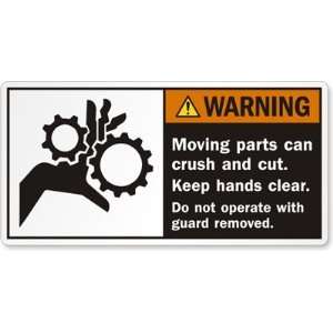 Moving parts can crush and cut. Keep hands clear. Do not operate with 