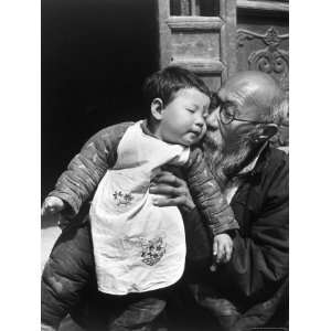  Venerable Chinese Village Elder Kissing His Granddaughter 