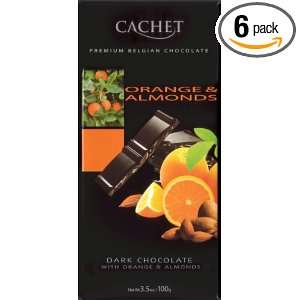 Cachet Dark Chocolate with Orange & Almonds, 3.5 Ounce Bars (Pack of 6 
