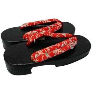  Japanese Sandals   Geta Sandal , Black with Red Cloth 