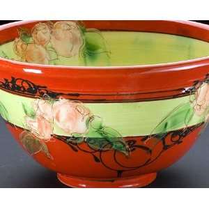  Salad Bowl   Red with Flowers