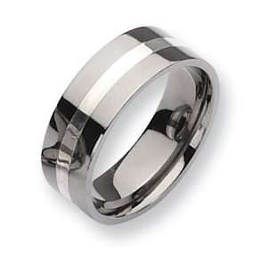   Titanium Sterling Silver Inlay 8mm Polished Band TB209 12.5 Jewelry