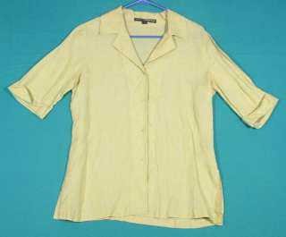 Linda Allard For Ellen Tracy Size 8 M 10 Green Linen Shirt Top Blouse 