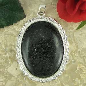  50mm silver plated goldstone flat oval pendant