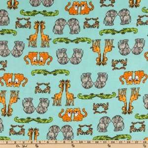  45 Wide Flannel Zoo Animals Aqua Fabric By The Yard 