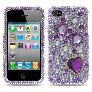 Apple iPhone 4S Sprint Verizon AT&T Purple Heart Bling Hard Case Cover 