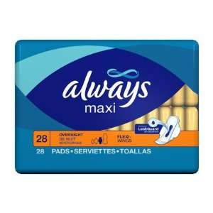 Always Overnight Maxi Pads with Wings Unscented 28 ct, 2 ct (Quantity 