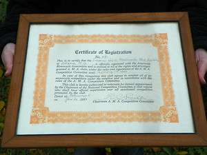 1939 American Motorcyclist Association AMA Framed Certificate of 