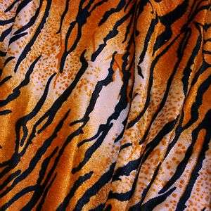 Orange & Black Tiger Stripe Velour Fabric Animal Print *Per Metre 