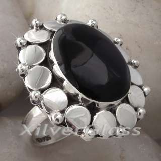 SILVER RING BLACK ONYX MEXICO TAXCO STERLING SILVER 925 SIZE #10 UK T 