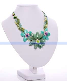 Designer 20 Pearl & Jade &  &MOP Flower Necklace  AAA SERVICE 