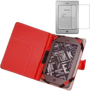   Red Leather Case Cover for  Kindle Touch Reader+Screen Protector