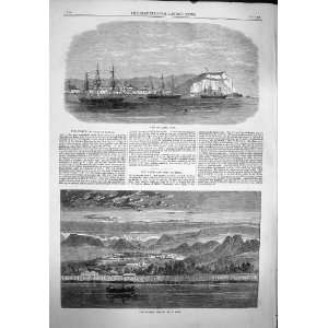  1865 View Arica Peru Ships Railway Station Mountains