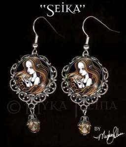 Gothic Amber Rose Angel Art Dangle EARRINGS Faery Seika  