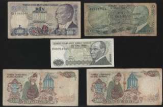 Turkish bank notes of different Lira values. For condition please 