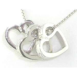  Luxury Sterling Silver Three Hearts Pendant & 16 Sterling 