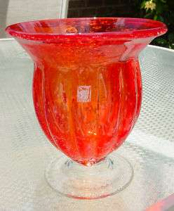 Amici Italy Art Glass ORANGE VASE Candle Bubbles NWT  