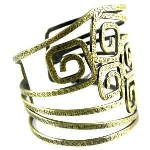 Beautiful City Gypsies Art Deco Swirly Cuff Bracelet Antique Gold Tone