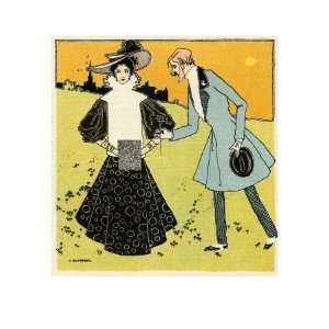 Women with muff approached by man with flower Premium Giclee Poster 