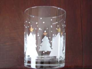 Double Old Fashioned Glasses White Christmas Trees Gold Stars  
