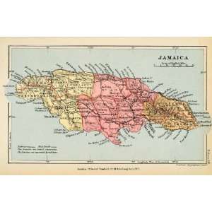  1901 Lithograph Map Jamaica Railway Main Roads Greater 