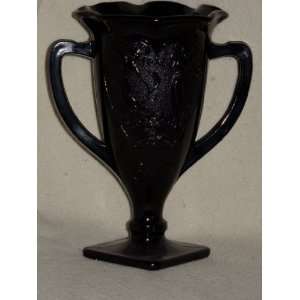   Depression Glass Grecian Handled Urn Vase 7 Tall. 