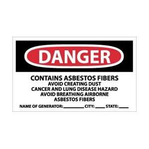 VRD92  Labels, Danger Contains Asbestos Fibers, 3 X 5, Pressure 