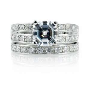  Jennys Premium Asscher CZ Cubic Zirconia Wedding Ring Set 