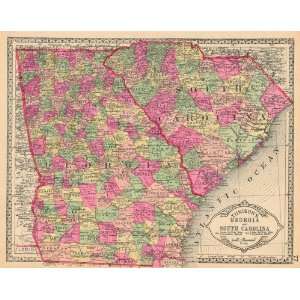  Tunison 1887 Antique Map of Georgia & South Carolina 