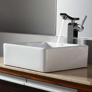   Square Ceramic Sink and Unicus Faucet Chrome, White