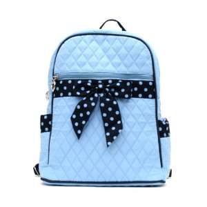   Quilted Backpack Purse with Polka Dot Ribbon Accent   Light Blue