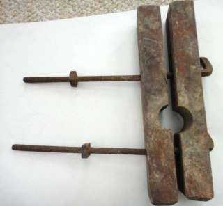 antique PRIMITIVE CLAMP hardware TOOL wood+iron ★  