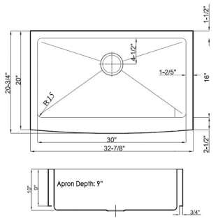 33 Stainless Steel Single Bowl 15mm Radius Apron Kitchen Sink  