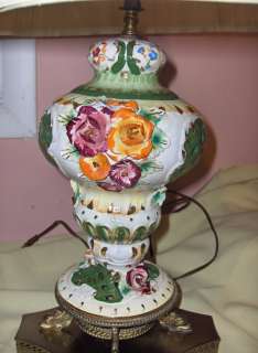 Vintage Roses Capodimonte Porcelain Lamp/Shade,Italy  