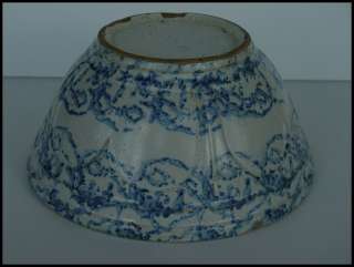 Antique Blue White stoneware spongeware Mixing Bowl, gorgeous blue 