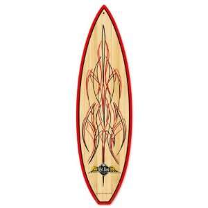 Wood Pinstripe Surfboard Automotive Surfboard Metal Sign   Garage Art 