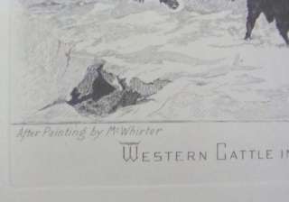Western Cattle in the Storm Die Engraving, E. Dillon  