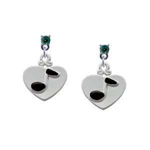  Music Note in Heart Emerald Swarovski Post Charm Earrings 