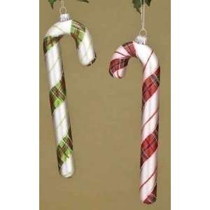  Pack of 8 Twas the Night Plaid Striped Candy Cane Glass 