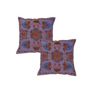 Indian Embroidery Work Cotton Cushion Cover Set Size 16 X 16 Inches 